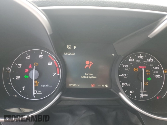 2020 Alfa Romeo Giulia with VIN ZARFAMAN4L7623860, listed as a Copart auction lot 59011605 with 72,080 mi miles and Non repairable. Bid and sale history available at DreamBid. Image 9.