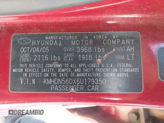 2006 Hyundai Elantra GLS z VIN KMHDN56DX6U179350, wystawiony jako IAAI lot #41801894 z przebiegiem 246 684 mil mil oraz . Historia ofert i sprzedaży dostępna na DreamBid. Obrazek 9.