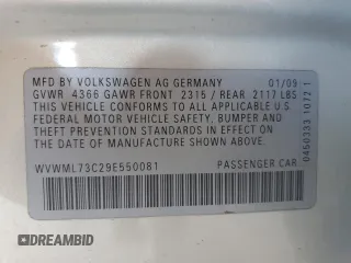 2009 Volkswagen CC Sport with VIN WVWML73C29E550081, listed as a Copart auction lot 72284494 with 130,832 mi miles and Salvage Title. Bid and sale history available at carsss.com. Image 14.