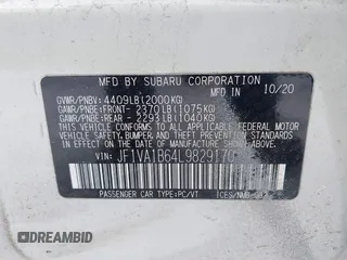 2020 Subaru WRX Premium with VIN JF1VA1B64L9829170, listed as a IAAI auction lot 41547390 with 41,806 mi miles. Bid and sale history available at carsss.com. Image 9.