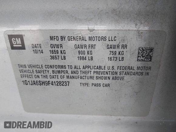 2015 Chevrolet Sonic LS with VIN 1G1JA6SH9F4128237, listed as a IAAI auction lot 41383896 with 215,524 mi miles and . Bid and sale history available at DreamBid. Image 9.