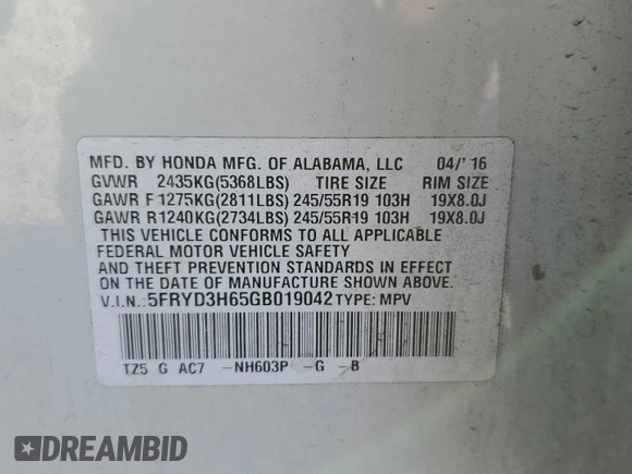 2016 Acura MDX Technology z VIN 5FRYD3H65GB019042, wystawiony jako Copart lot #86080794 z przebiegiem 111 219 mil mil oraz Szkoda całkowita • Salvage title. Historia ofert i sprzedaży dostępna na DreamBid. Obrazek 13.