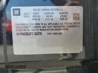 2015 Chevrolet Cruze LS with VIN 1G1PA5SG2F7102279, listed as a Copart auction lot 53270605 with 85,300 mi miles and Clean Title. Bid and sale history available at DreamBid. Image 12.