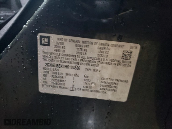 2017 Chevrolet Equinox LS with VIN 2GNALBEK0H6104306, listed as a Copart auction lot 49869795 with 207,769 mi miles and Salvage Title. Bid and sale history available at carsss.com. Image 13.