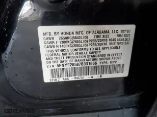 2007 Honda Pilot EX-L with VIN 5FNYF28587B031666, listed as a Copart auction lot 48123895 with 0 mi miles and Salvage Title. Bid and sale history available at carsss.com. Image 13.