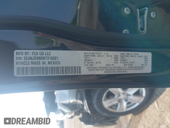 2022 Jeep Compass Latitude z VIN 3C4NJDBB0NT216921, wystawiony jako IAAI lot #42473934 z przebiegiem 41 169 mil mil oraz . Historia ofert i sprzedaży dostępna na DreamBid. Obrazek 9.