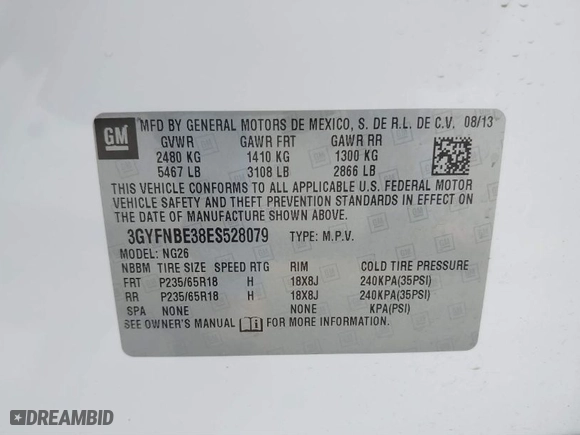 2014 Cadillac SRX Luxury Collection with VIN 3GYFNBE38ES528079, listed as a IAAI auction lot 41776576 with NaN miles. Bid and sale history available at carsss.com. Image 9.