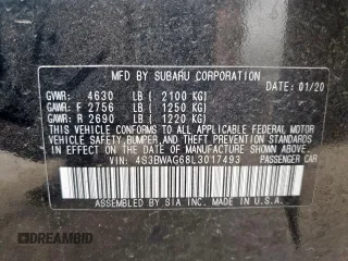 2020 Subaru Legacy Special Sports with VIN 4S3BWAG68L3017493, listed as a Copart auction lot 60677365 with 69,735 mi miles and Salvage title. Bid and sale history available at DreamBid. Image 12.