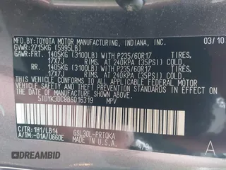 2011 Toyota Sienna XLE AAS with VIN 5TDYK3DC8BS016319, listed as a IAAI auction lot 42186294 with 293,401 mi miles and . Bid and sale history available at DreamBid. Image 9.