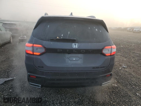 2025 Honda Pilot Black Edition with VIN 5FNYG1H93SB009593, listed as a Copart auction lot 82700014 with 7,518 mi miles and Salvage Title. Bid and sale history available at carsss.com. Image 6.