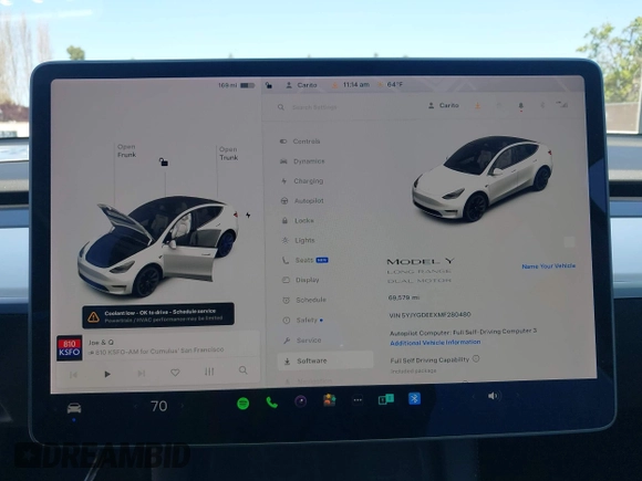 2021 Tesla Model Y Long Range with VIN 5YJYGDEEXMF280480, listed as a IAAI auction lot 41993633 with 69,579 mi miles. Bid and sale history available at carsss.com. Image 19.
