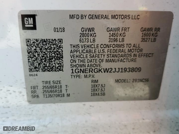 2018 Chevrolet Traverse LT Cloth with VIN 1GNERGKW2JJ193809, listed as a Copart auction lot 52849065 with 126,911 mi miles and Salvage Title. Bid and sale history available at carsss.com. Image 13.