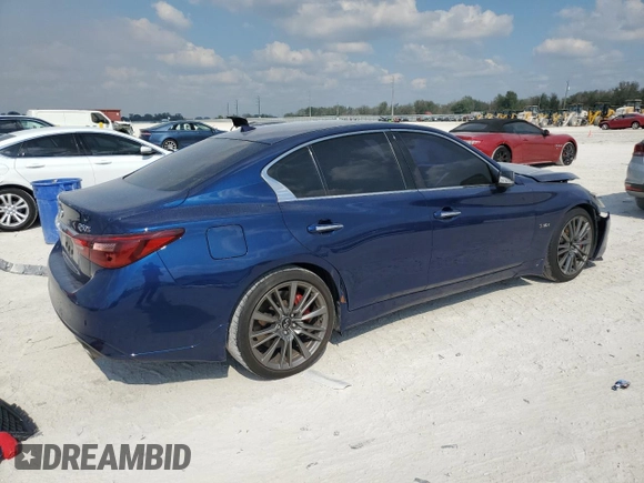 2020 Infiniti Q50 Red Sport 400 with VIN JN1FV7APXLM630530, listed as a Copart auction lot 43717855 with 99,410 mi miles and Non repairable. Bid and sale history available at DreamBid. Image 3.