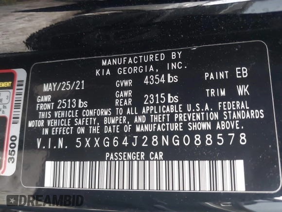 2022 Kia K5 GT-Line z VIN 5XXG64J28NG088578, wystawiony jako IAAI lot #41933138 z przebiegiem 71 071 mil mil oraz . Historia ofert i sprzedaży dostępna na DreamBid. Obrazek 9.