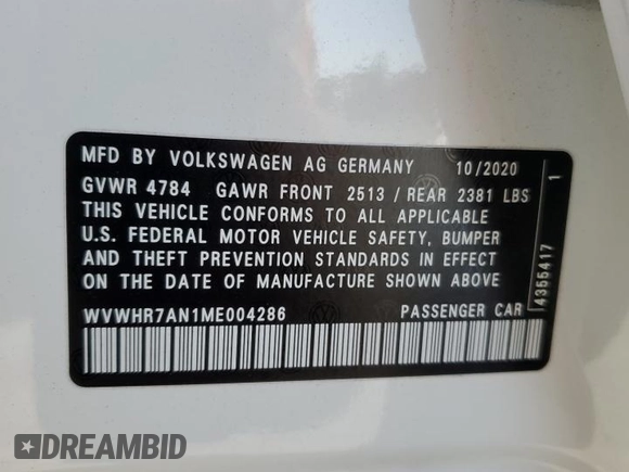 2021 Volkswagen Arteon SEL R-Line with VIN WVWHR7AN1ME004286, listed as a Copart auction lot 80378194 with 31,313 mi miles and Salvage title. Bid and sale history available at DreamBid. Image 14.