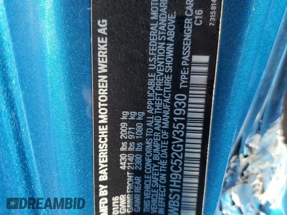 2016 BMW M2 with VIN WBS1H9C52GV351930, listed as a Copart auction lot 86610764 with 55,473 mi miles and Salvage Title. Bid and sale history available at carsss.com. Image 12.