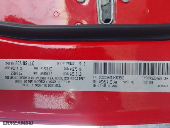 2018 Dodge Charger SXT with VIN 2C3CDXBG1JH313662, listed as a IAAI auction lot 41581465 with 1 mi miles. Bid and sale history available at carsss.com. Image 9.