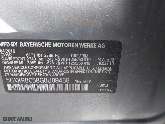 2016 BMW X5 xDrive35i with VIN 5UXKR0C58G0U08468, listed as a IAAI auction lot 41962994 with 80,281 mi miles. Bid and sale history available at carsss.com. Image 9.