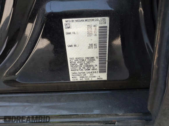 2017 Nissan Altima SV z VIN 1N4AL3AP3HC164982, wystawiony jako IAAI lot #42415869 z przebiegiem 205 081 mil mil oraz . Historia ofert i sprzedaży dostępna na DreamBid. Obrazek 9.