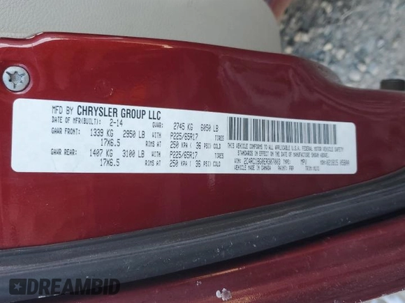 2014 Chrysler Town & Country Touring with VIN 2C4RC1BG0ER307003, listed as a Copart auction lot 44951475 with 135,245 mi miles and Salvage Title. Bid and sale history available at carsss.com. Image 14.