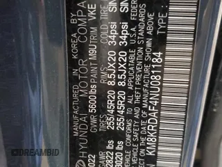 2022 Hyundai Ioniq 5 Limited with VIN KM8KRDAF4NU081184, listed as a Copart auction lot 89351005 with 42,030 mi miles and Salvage title. Bid and sale history available at DreamBid. Image 13.