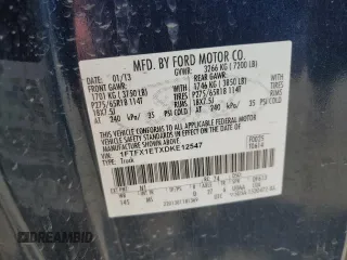 2013 Ford F-150 XL with VIN 1FTFX1ETXDKE12547, listed as a Copart auction lot 63470185 with 123,751 mi miles and Clean title. Bid and sale history available at DreamBid. Image 12.