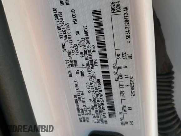 2022 Ford F-150 Raptor with VIN 1FTFW1RG3NFB73689, listed as a Copart auction lot 43448355 with 40,406 mi miles and Salvage Title. Bid and sale history available at carsss.com. Image 13.