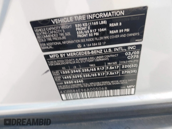 2006 Mercedes-Benz M 350 z VIN 4JGBB86E96A005068, wystawiony jako IAAI lot #42408575 z przebiegiem 140 265 mil mil oraz . Historia ofert i sprzedaży dostępna na DreamBid. Obrazek 9.