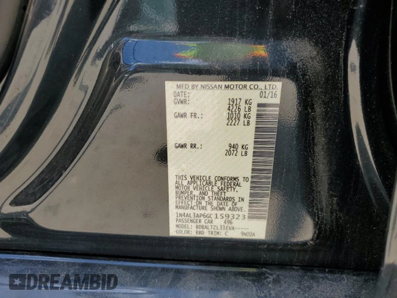 2016 Nissan Altima SR with VIN 1N4AL3AP6GC159323, listed as a Copart auction lot 62834135 with 49,496 mi miles and Salvage title. Bid and sale history available at DreamBid. Image 12.