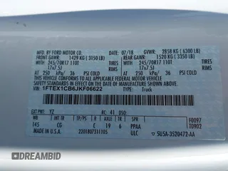 2018 Ford F-150 XL с VIN 1FTEX1CB6JKF06622, выставлен на аукционе IAAI как лот 42643280 с пробегом 104 638 миль миль и . История ставок и продаж доступна на DreamBid. Изображение 9.