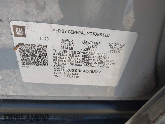 2020 Chevrolet Bolt EV Premier with VIN 1G1FZ6S03L4145572, listed as a IAAI auction lot 41672295 with 25,998 mi miles. Bid and sale history available at carsss.com. Image 9.