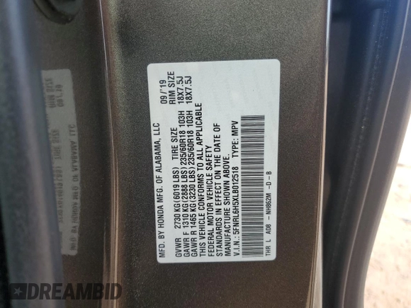 2020 Honda Odyssey EX z VIN 5FNRL6H5XLB012518, wystawiony jako Copart lot #56355435 z przebiegiem 67 197 mil mil oraz Szkoda całkowita • Salvage title. Historia ofert i sprzedaży dostępna na DreamBid. Obrazek 13.
