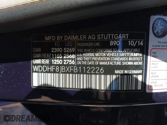 2015 Mercedes-Benz E 350 Luxury with VIN WDDHF8JBXFB112226, listed as a IAAI auction lot 41905792 with 87,347 mi miles and . Bid and sale history available at DreamBid. Image 9.