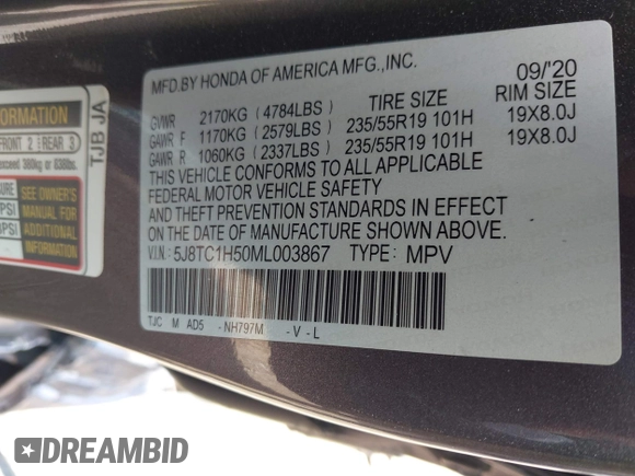 2021 Acura RDX Technology with VIN 5J8TC1H50ML003867, listed as a IAAI auction lot 42150473 with 55,426 mi miles and . Bid and sale history available at DreamBid. Image 9.