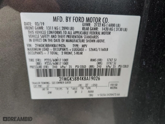 2019 Ford Flex SE with VIN 2FMGK5B84KBA19026, listed as a Copart auction lot 44914095 with 88,637 mi miles and Salvage Title. Bid and sale history available at carsss.com. Image 14.