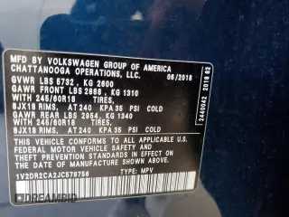 2018 Volkswagen Atlas SE with VIN 1V2DR2CA2JC579756, listed as a Copart auction lot 52103165 with 102,437 mi miles and Salvage title. Bid and sale history available at DreamBid. Image 13.