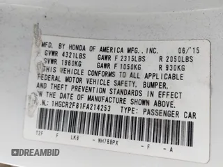 2015 Honda Accord EX-L z VIN 1HGCR2F81FA214253, wystawiony jako IAAI lot #42548901 z przebiegiem 138 965 mil mil oraz . Historia ofert i sprzedaży dostępna na DreamBid. Obrazek 9.