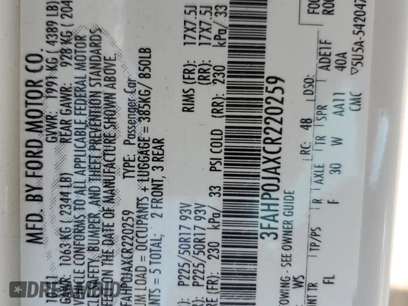 2012 Ford Fusion SEL z VIN 3FAHP0JAXCR220259, wystawiony jako Copart lot #53913975 z przebiegiem 145 424 mil mil oraz Szkoda całkowita • Salvage title. Historia ofert i sprzedaży dostępna na DreamBid. Obrazek 12.