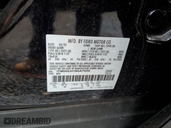 2022 Ford Explorer Timberline with VIN 1FMSK8JH1NGA75256, listed as a Copart auction lot 47880845 with 26,724 mi miles and Salvage Title. Bid and sale history available at carsss.com. Image 13.