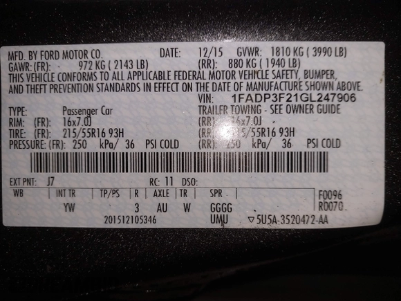 2016 Ford Focus SE with VIN 1FADP3F21GL247906, listed as a IAAI auction lot 42043546 with 124,532 mi miles and . Bid and sale history available at DreamBid. Image 9.
