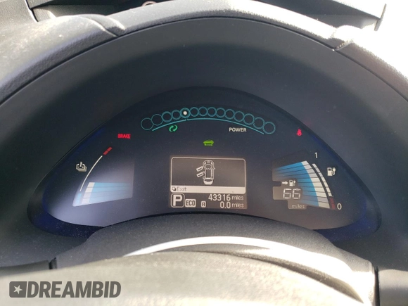 2016 Nissan LEAF S with VIN 1N4BZ0CP1GC313399, listed as a Copart auction lot 38595063 with 43,316 mi miles. Bid and sale history available at carsss.com. Image 9.