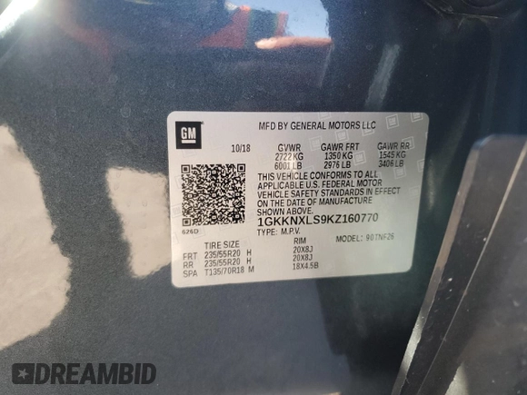 2019 GMC Acadia Denali with VIN 1GKKNXLS9KZ160770, listed as a Copart auction lot 51628525 with 81,738 mi miles and Salvage title. Bid and sale history available at DreamBid. Image 15.