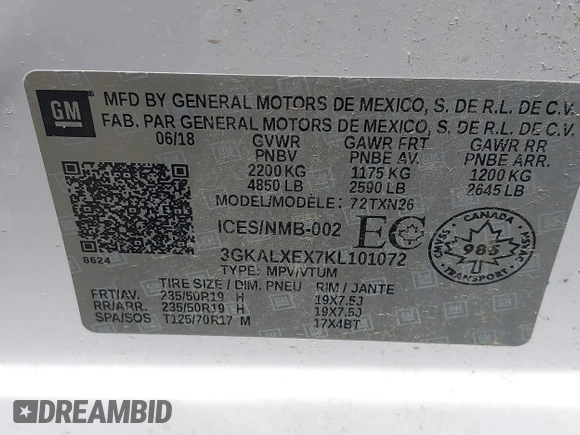 2019 GMC Terrain Denali with VIN 3GKALXEX7KL101072, listed as a IAAI auction lot 42361416 with 91,097 mi miles and . Bid and sale history available at DreamBid. Image 9.