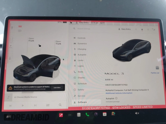 2024 Tesla Model 3 z VIN 5YJ3E1EA3RF737102, wystawiony jako IAAI lot #41562661 z przebiegiem 9 638 mil mil oraz . Historia ofert i sprzedaży dostępna na DreamBid. Obrazek 7.