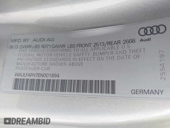2014 Audi A5 Premium Plus z VIN WAULFAFH7EN001894, wystawiony jako IAAI lot #42082669 z przebiegiem 78 624 mil mil oraz . Historia ofert i sprzedaży dostępna na DreamBid. Obrazek 9.