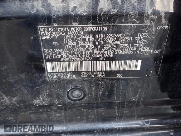 2008 Toyota RAV4 with VIN JTMZK33VX86014233, listed as a Copart auction lot 86608914 with 170,074 mi miles and Salvage Title. Bid and sale history available at carsss.com. Image 13.