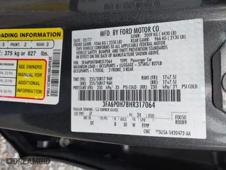 2017 Ford Fusion SE with VIN 3FA6P0H78HR317064, listed as a IAAI auction lot 42101884 with 133,042 mi miles. Bid and sale history available at carsss.com. Image 9.