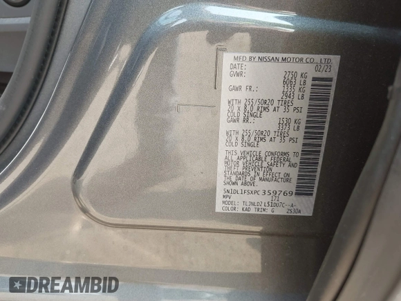 2023 Infiniti QX60 Luxe z VIN 5N1DL1FSXPC359769, wystawiony jako IAAI lot #42389617 z przebiegiem 32 281 mil mil oraz . Historia ofert i sprzedaży dostępna na DreamBid. Obrazek 9.