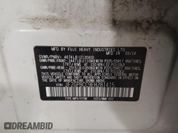2014 Subaru Crosstrek with VIN JF2GPBCC9EH281415, listed as a Copart auction lot 85577154 with 135,373 mi miles and Salvage title. Bid and sale history available at DreamBid. Image 13.