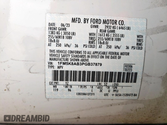 2023 Ford Police Interceptor Utility z VIN 1FM5K8AB3PGB37879, wystawiony jako Copart lot #57161555 z przebiegiem Nie podano mil oraz Szkoda całkowita • Salvage title. Historia ofert i sprzedaży dostępna na DreamBid. Obrazek 13.